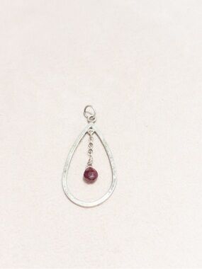 Silver Teardrop Pendant with Garnet Bead